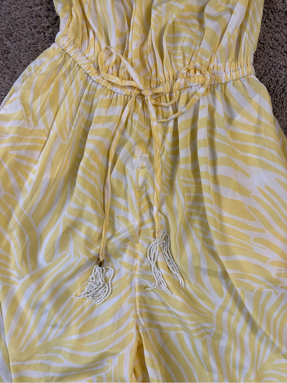 Yellow Printed Strapless Wide-Leg Jumpsuit with Drawstring Waist - Picture 4 of 6